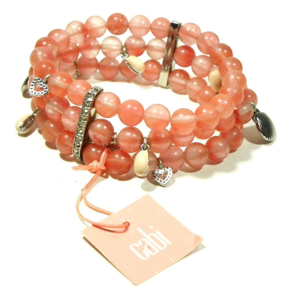Multi Strand Charm Bracelet Cabi Stone Rhinestone Seashell Pink Beachy Boho